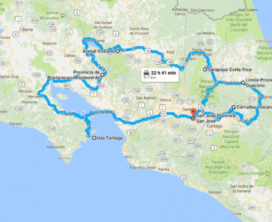 Map of Costa Rica Itinerary