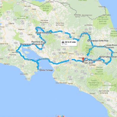 Map of Costa Rica Itinerary